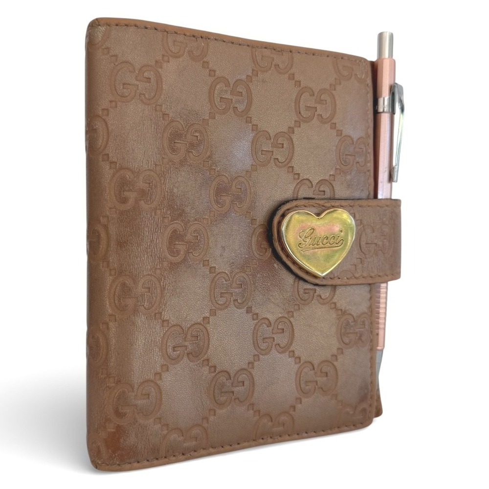 Gucci GG Monogram Leather Agenda Planner w/ Heart Logo 4 x 5.5, Inserts + Pencil